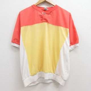 XL★古着 ルティグレ 半袖 トップス メンズ 90年代 90s マルチカラー ドルマンスリーブ ヘンリーネック 黄他 イエロー 21jul09 中古 スエット トレーナー(その他)