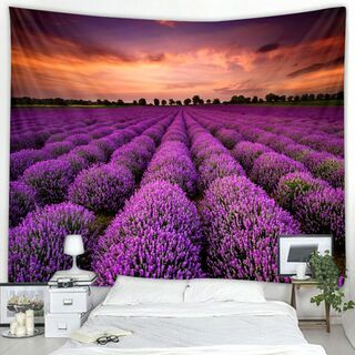 タペストリー 壁飾り おしゃれ壁掛け装飾布 夕焼け空に紫の花 150ｘ130cm(絵画/タペストリー)