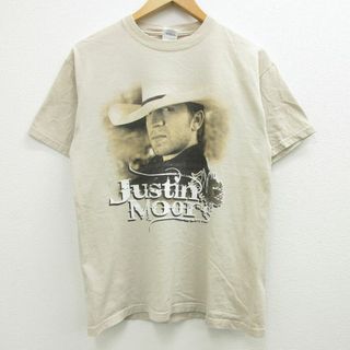 M★古着 半袖 ビンテージ ロック バンド Tシャツ メンズ 00年代 00s ジャスティンムーア コットン クルーネック ベージュ カーキ 21jul16 中古(Tシャツ/カットソー(半袖/袖なし))