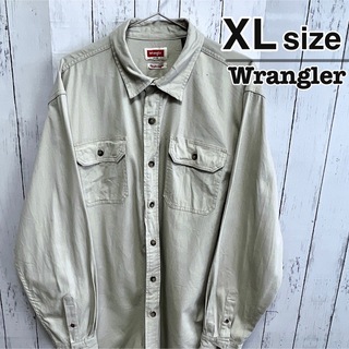ラングラー(Wrangler)のWrangler　ワークシャツ　L　グレー　ベージュ　ダブルポケット　USA古着(シャツ)