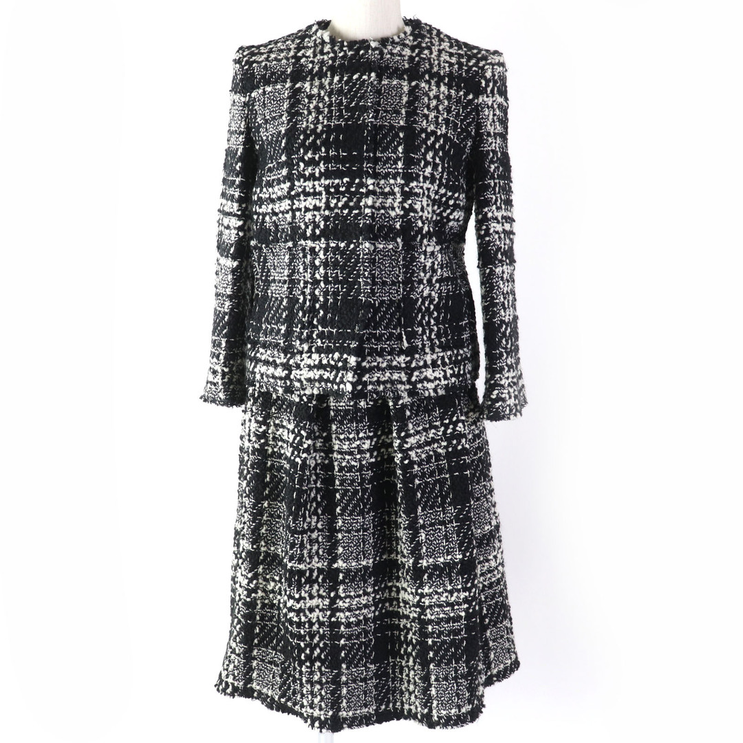 DOLCE&GABBANA - 極美品☆DOLCE&GABBANA ドルチェ＆ガッバーナ モヘア アルパカ混 ツイードジャケット ワンピース セットアップ ブラック ホワイト 36・38 イタリア製 正規品 レディース