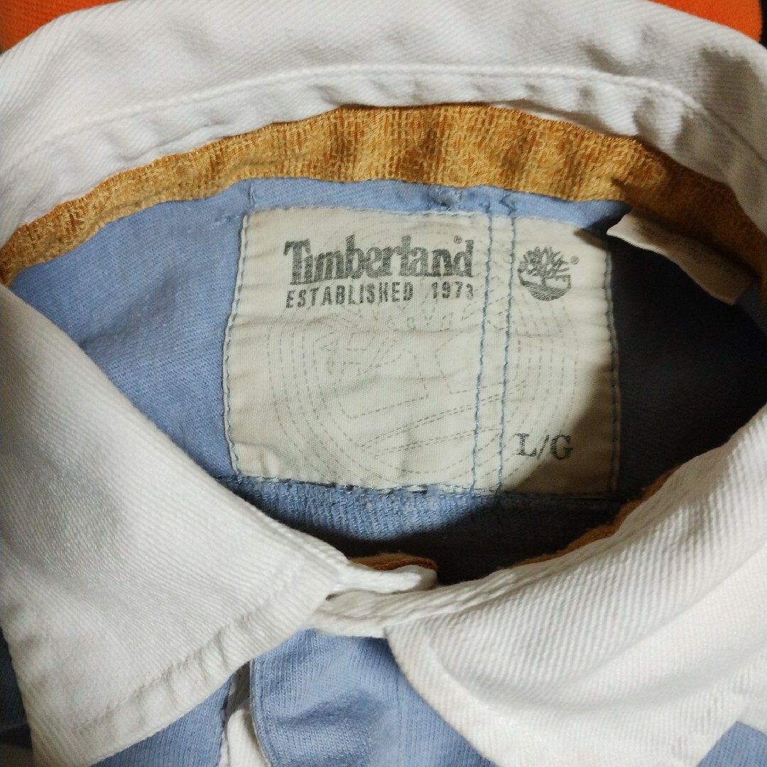 Timberland(ティンバーランド)のティンバーランド　刺繍ロゴ　ワンポイント　ラガーシャツ　L　ボーダー　古着 メンズのトップス(ポロシャツ)の商品写真
