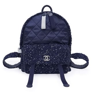 シャネル(CHANEL)のシャネル マトラッセ ココマーク リュック デイパック バックパック スパンコール ナイロン ツイード ネイビー 紺 シルバー金具 A91964 CHANEL（未使用　展示品）(リュック/バックパック)