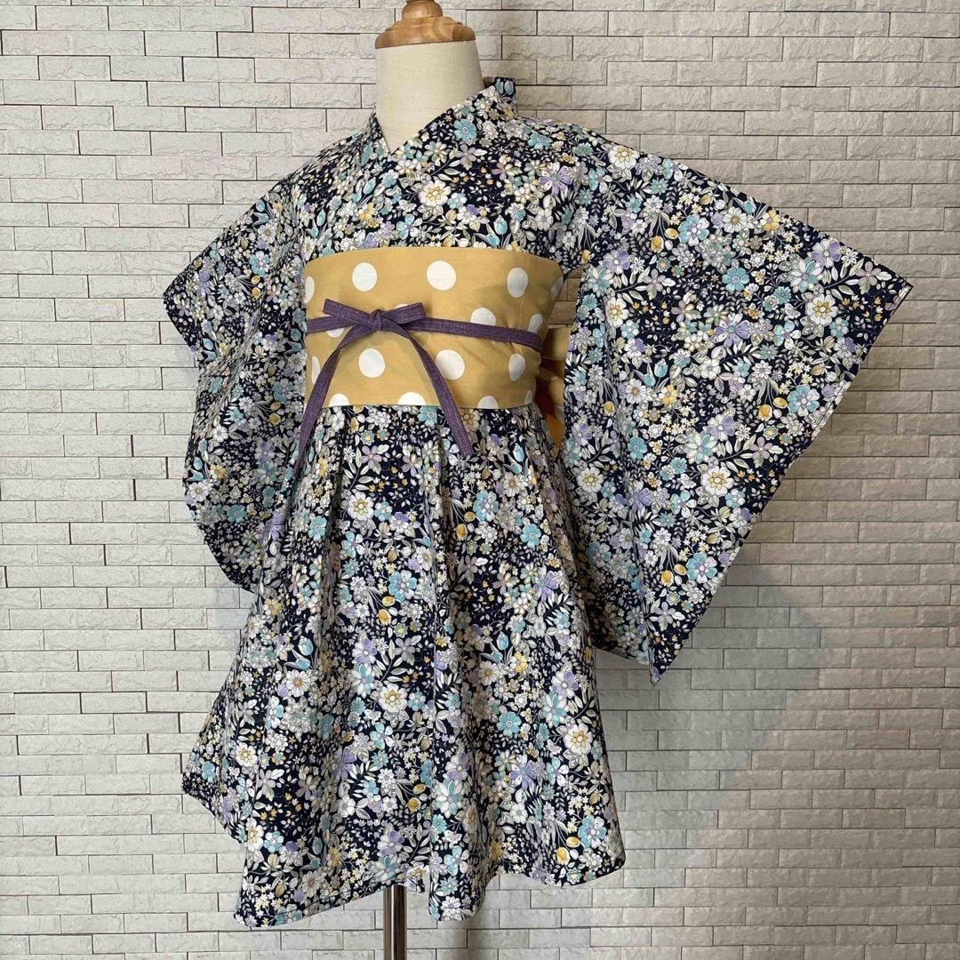 ハンドメイド　ふれあ浴衣　120  #13 キッズ/ベビー/マタニティのキッズ服女の子用(90cm~)(甚平/浴衣)の商品写真