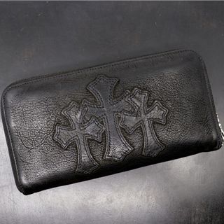 クロムハーツ(Chrome Hearts)のクロムハーツ【CHROMEHEARTS】【デストロイレザー】3セメタリークロスパッチ/レックウォレット/ラウンドファスナー財布/REC【中古】121092(折り財布)