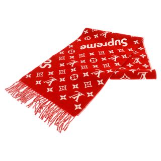 Supreme - SUPREME シュプリーム 17AW × LOUIS VUITTON Monogram Scarf MP1890 ルイヴィトン モノグラム総柄 スカーフ マフラー ホワイト/レッド