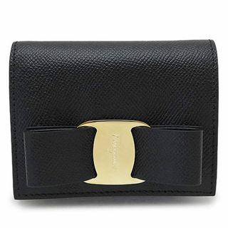 サルヴァトーレフェラガモ(Salvatore Ferragamo)のフェラガモ 折財布 レディース 22D515 0725300 二つ折り財布 コンパクト財布 ミニ財布 ヴァラ・リボン レザー ブラック 黒 Salvatore Ferragamo(財布)