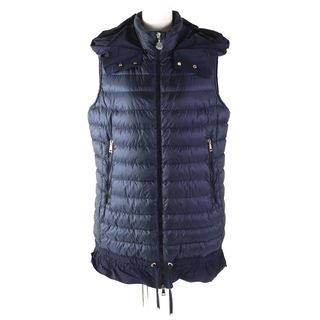 モンクレール(MONCLER)の極美品△MONCLER モンクレール AMARANTE GILET アマラント 裾フリル ロゴZIP フード付き ロング丈 ダウンベスト ネイビー 4 レディース(ダウンベスト)