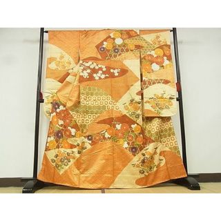 平和屋-こころ店■豪華振袖　駒刺繍　切嵌花文　金彩　着丈162cm　裄丈64.5cm　正絹　逸品　B-zg9126(振袖)