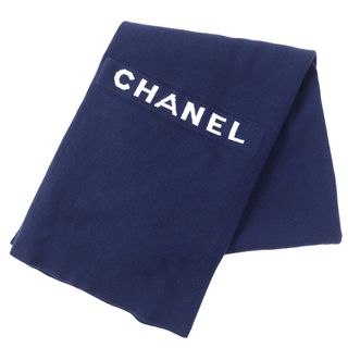 シャネル(CHANEL)の美品△CHANEL シャネル 2020年製 20C カシミヤ ロゴポケット付き 大判 ショール ストール マフラー ネイビー イタリア製 レディース(マフラー/ショール)