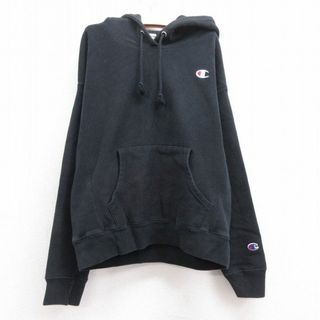 古着 チャンピオン champion リバースウィーブ 長袖 スウェット パーカー キッズ ボーイズ 子供服 ワンポイントロゴ 黒 ブラック 23jan10