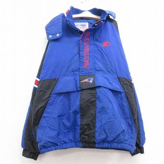 STARTER - 古着 スターター STARTER 長袖 ナイロン ジャケットアノラック パーカー キッズ ボーイズ 子供服 90年代 90s NFL ニューイングランドペイトリオッツ ラグラン 青他 ブルー 内側キルティング 23jan10