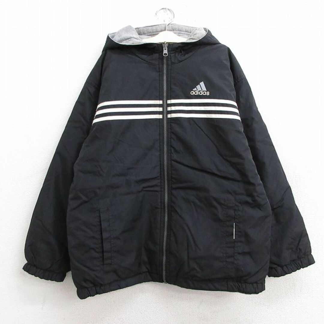 adidas(アディダス)の古着 アディダス adidas 長袖 ナイロン ジャケット パーカー キッズ ボーイズ 子供服 90年代 90s ワンポイントロゴ リバーシブル 黒他 ブラック 23jan10 キッズ/ベビー/マタニティのベビー服(~85cm)(シャツ/カットソー)の商品写真