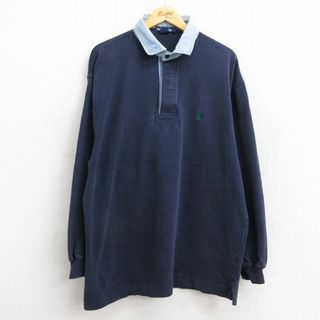 ノーティカ(NAUTICA)のXL★古着 ノーティカ NAUTICA 長袖 ブランド ラガー シャツ メンズ 90年代 90s ワンポイントロゴ 襟デニム ロング丈 コットン 紺 ネイビー 23jan09 中古 トップス(シャツ)