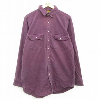 ウールリッチ(WOOLRICH)のL★古着 ウールリッチ WOOLRICH 長袖 ヘビー フランネル シャツ メンズ 90年代 90s ロング丈 エンジ 23jan12 中古 トップス(シャツ)