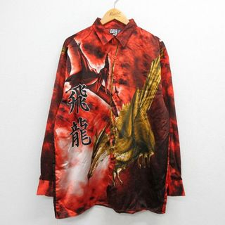 XL★古着 長袖 シャツ メンズ 00年代 00s 飛龍 ドラゴン 赤系他 レッド 23jan17 中古 トップス(シャツ)