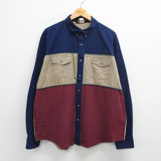 XL★古着 長袖 シャツ メンズ 90年代 90s マルチカラー 大きいサイズ コットン ボタンダウン USA製 紺他 ネイビー 23jan17 中古 トップス(シャツ)