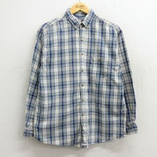 XL★古着 長袖 シャツ メンズ コットン ボタンダウン 薄ベージュ系他 カーキ チェック 23jan18 中古 トップス(シャツ)