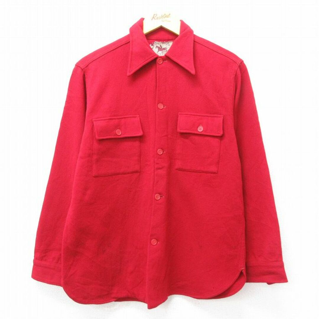 M★古着 長袖 ビンテージ シャツ メンズ 50年代 50s 赤 レッド 23jan12 中古 トップス メンズのトップス(シャツ)の商品写真