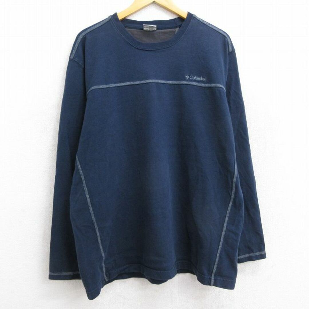 Columbia(コロンビア)のXL★古着 コロンビア COLUMBIA 長袖 ビンテージ Tシャツ メンズ 00年代 00s ワンポイントロゴ 大きいサイズ コットン クルーネック 紺 ネイビー 23jan12 中古 メンズのトップス(Tシャツ/カットソー(半袖/袖なし))の商品写真