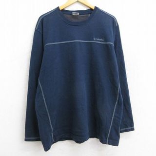 コロンビア(Columbia)のXL★古着 コロンビア COLUMBIA 長袖 ビンテージ Tシャツ メンズ 00年代 00s ワンポイントロゴ 大きいサイズ コットン クルーネック 紺 ネイビー 23jan12 中古(Tシャツ/カットソー(半袖/袖なし))