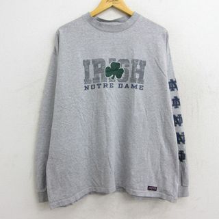 ジャンスポーツ(JANSPORT)のXL★古着 ジャンスポーツ 長袖 ビンテージ Tシャツ メンズ 90年代 90s アイリッシュ ノートルダム 大きいサイズ クルーネック USA製 グレー 霜降り 23jan12 中古(Tシャツ/カットソー(半袖/袖なし))