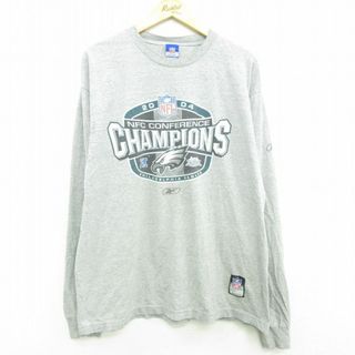 フィラ(FILA)のXL★古着 リーボック REEBOK 長袖 ビンテージ Tシャツ メンズ 00年代 00s NFL フィラデルフィアイーグルス 大きいサイズ クルーネック グレー 霜降り アメフト スーパーボウル 23jan12 中古(Tシャツ/カットソー(半袖/袖なし))