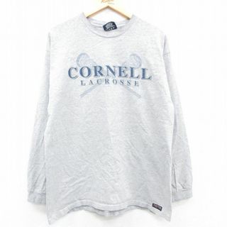 ジャンスポーツ(JANSPORT)のXL★古着 ジャンスポーツ 長袖 ビンテージ Tシャツ メンズ 90年代 90s CORNELL ラクロス コットン クルーネック USA製 グレー 霜降り 23jan20 中古(Tシャツ/カットソー(半袖/袖なし))