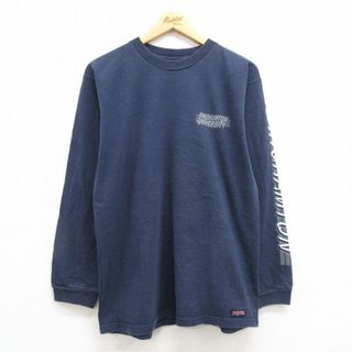 ジャンスポーツ(JANSPORT)のL★古着 ジャンスポーツ 長袖 ビンテージ Tシャツ メンズ 90年代 90s ビンガムトン 大学 コットン クルーネック USA製 紺 ネイビー 23jan23 中古(Tシャツ/カットソー(半袖/袖なし))