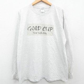 XL★古着 長袖 ビンテージ Tシャツ メンズ 00年代 00s GOLD CUP 大きいサイズ クルーネック 薄グレー 霜降り 23jan23 中古(Tシャツ/カットソー(半袖/袖なし))