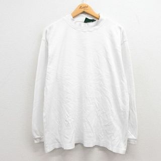 アメリカンイーグル(American Eagle)のXL★古着 アメリカンイーグル American Eagle 長袖 ビンテージ Tシャツ メンズ 90年代 90s 無地 コットン モックネック ハイネック 白 ホワイト 23jan25 中古(Tシャツ/カットソー(半袖/袖なし))