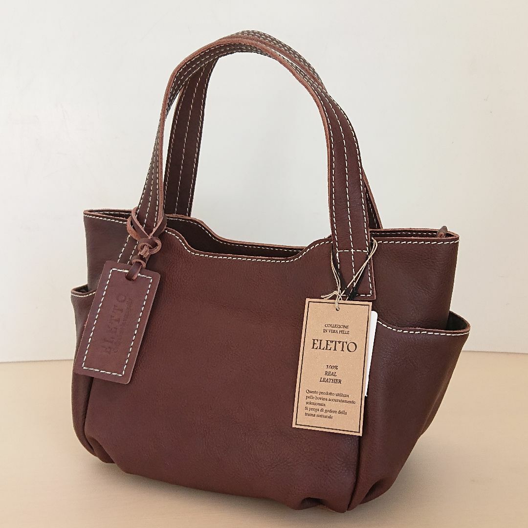 新品 ELETTO ヴォルペ 803 オールレザーハンドバッグ チョコ