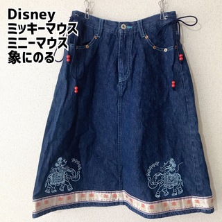 ディズニー(Disney)のDisney ミッキーマウス ミニー 刺繍 エスニック デニムスカート(ひざ丈スカート)