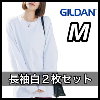 ギルタン(GILDAN)の新品未使用 ギルダン 6oz ウルトラコットン 無地長袖Tシャツ 白2枚 M(Tシャツ/カットソー(七分/長袖))