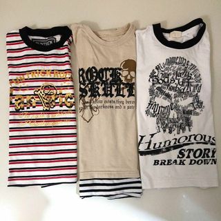 キッズ用ドクロ柄Tシャツ三枚セットダンス衣装にもトップス スカル ドクロ 骸骨(Tシャツ/カットソー)