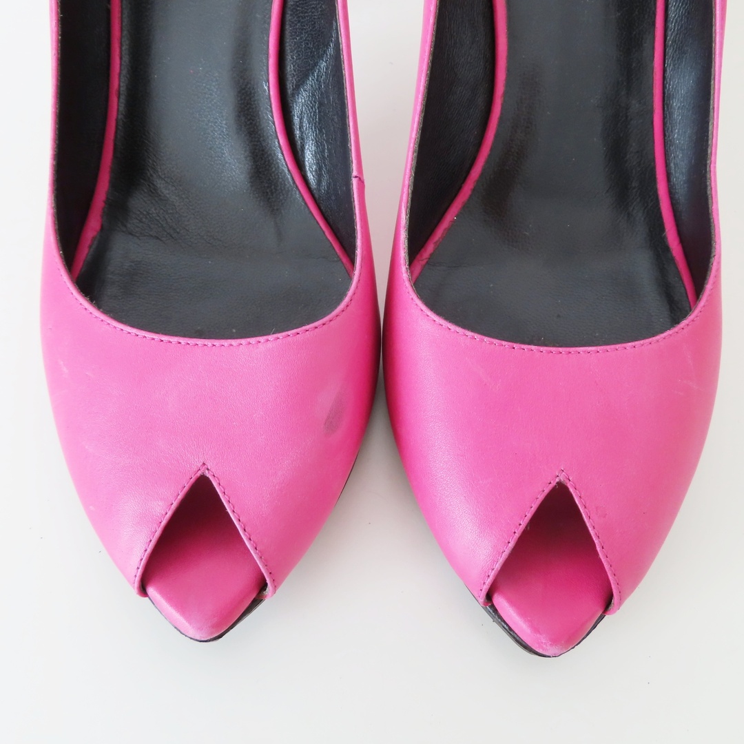 M03 SAINT LAURENT サンローラン オープントゥ レザー パンプス 37 ピンク レディースの靴/シューズ(ハイヒール/パンプス)の商品写真