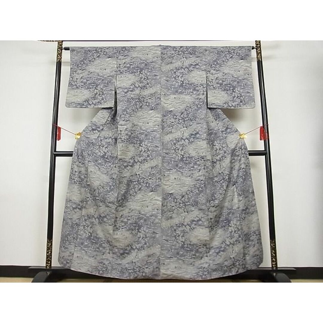 平和屋-こころ店■上質な小紋　紬地　風景文　着丈157cm　裄丈63cm　正絹　逸品　A-br8111 レディースの水着/浴衣(着物)の商品写真