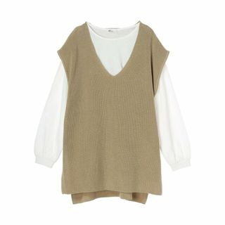 クラフトスタンダードブティック(CRAFT STANDARD BOUTIQUE)の【ベージュ】【2点セット】片畦ニットベスト+ロンTEE/24SS(ニット/セーター)