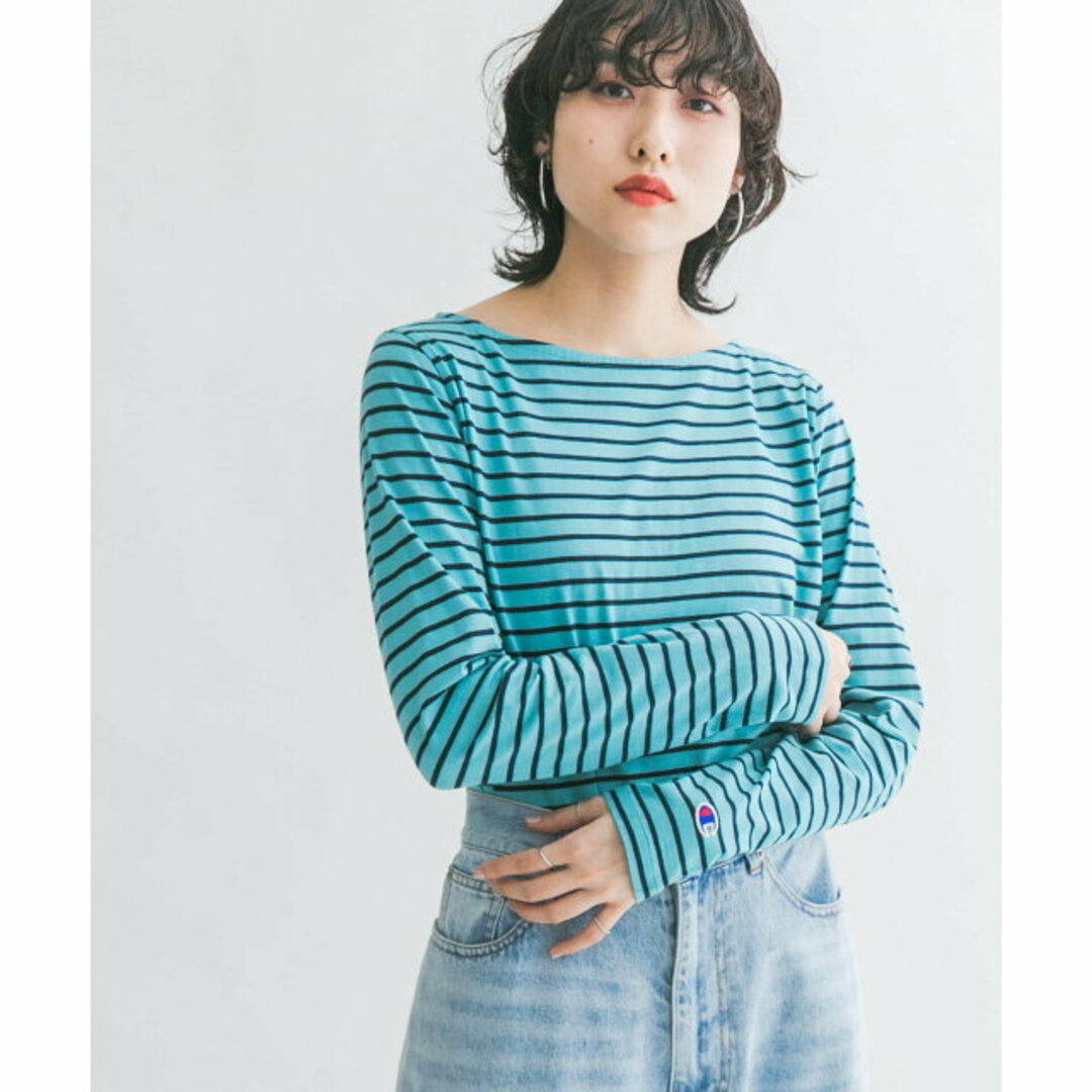 KBF(ケービーエフ)の【GREEN】Champion BORDER LONG SLEEVE TEE レディースのトップス(カットソー(長袖/七分))の商品写真