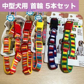 犬 首輪 中型犬用 5本セット まとめ売り 長さ31.5〜50.5cm ボーダー(リード/首輪)