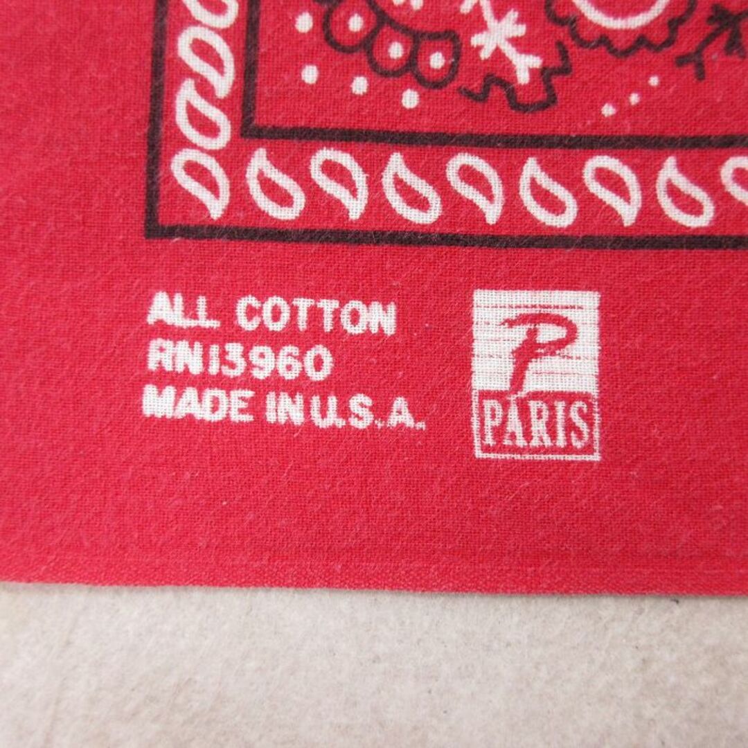 中古 パリス バンダナ 90年代 90s 花 ペイズリー柄 コットン USA製 赤 レッド 22feb18 レディースのファッション小物(バンダナ/スカーフ)の商品写真