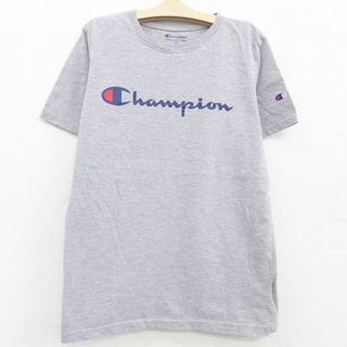 古着 チャンピオン champion 半袖 Tシャツ キッズ ボーイズ 子供服 ビッグロゴ クルーネック グレー 霜降り 22may13