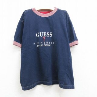 GUESS - 古着 ゲス GUESS 半袖 ブランド Tシャツ キッズ ボーイズ 子供服 ビッグロゴ コットン クルーネック 紺他 ネイビー 22may13