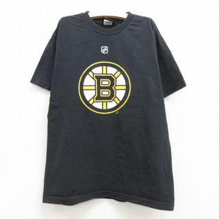 古着 リーボック REEBOK 半袖 Tシャツ キッズ ボーイズ 子供服 NHL ボストンブルーインズ ミランルチッチ 17 コットン クルーネック 黒 ブラック アイスホッケー 22may13