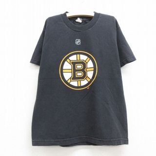 リーボック(Reebok)の古着 リーボック REEBOK 半袖 Tシャツ キッズ ボーイズ 子供服 NHL ボストンブルーインズ ネイサンホートン 18 コットン クルーネック 黒 ブラック アイスホッケー 22may13(シャツ/カットソー)