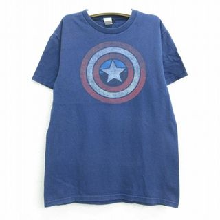 マーベル(MARVEL)の古着 半袖 Tシャツ キッズ ボーイズ 子供服 マーベル キャプテンアメリカ コットン クルーネック 紺 ネイビー 22jun06(シャツ/カットソー)