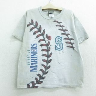 古着 リキッドブルー 半袖 Tシャツ キッズ ボーイズ 子供服 MLB シアトルマリナーズ コットン クルーネック グレー系他 タイダイ メジャーリーグ ベースボール 野球 22jun07(シャツ/カットソー)