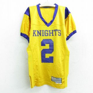 古着 半袖 ビンテージ フットボール Tシャツ キッズ ボーイズ 子供服 90年代 90s KNIGHTS CUOZZO 2 メッシュ地 Vネック 黄 イエロー ユニフォーム ゲームシャツ 22jun20(シャツ/カットソー)