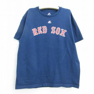 マジェスティック(Majestic)の古着 マジェスティック 半袖 Tシャツ キッズ ボーイズ 子供服 MLB ボストンレッドソックス ダスティンペドロイア 15 コットン クルーネック 紺 ネイビー メジャーリーグ ベースボール 野球 22jun22(シャツ/カットソー)