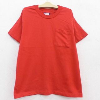 古着 半袖 ビンテージ Tシャツ キッズ ボーイズ 子供服 90年代 90s 無地 胸ポケット付き クルーネック 赤 レッド 22jun24(シャツ/カットソー)